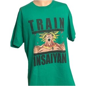 Dragon Ball Z Broly "Train Insaiyan" Short Sleeve Green T-shirt Men's Size Large